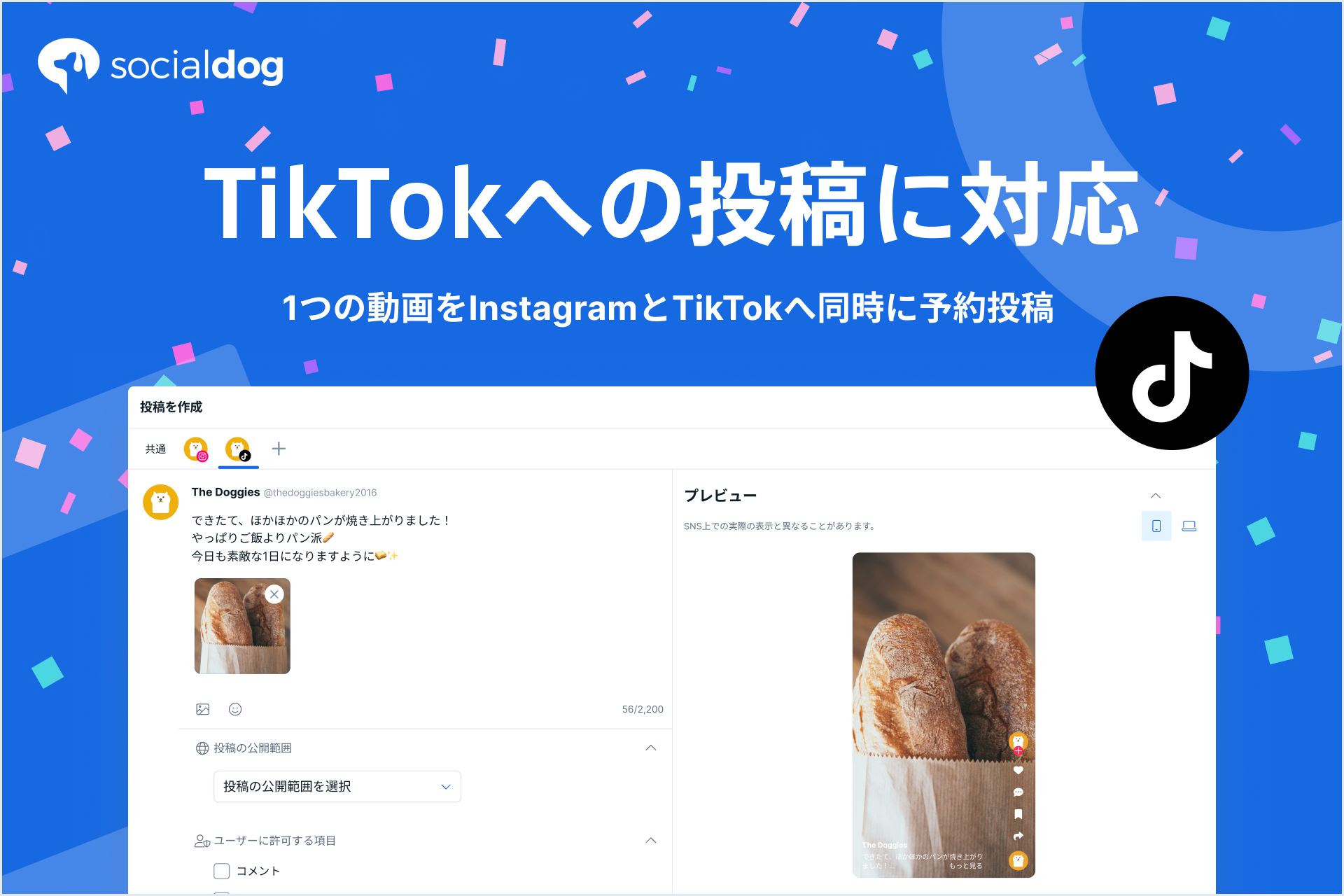TikTokへの投稿に対応